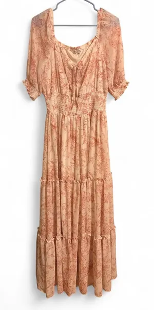 Baltic Born Cream and Peach Floral Tiered Maxi Dress Sz XL thumbnail 1