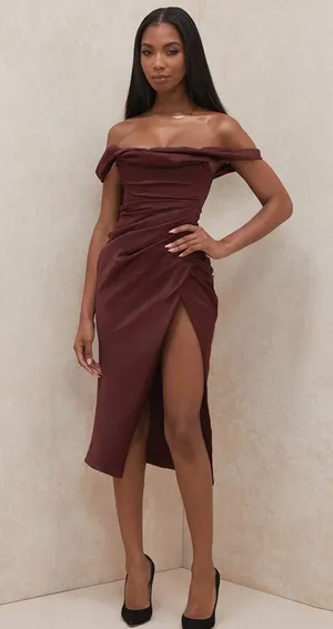 House of CB Rhoda Raisin Off Shoulder Corset Dress thumbnail 1
