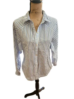 Maeve by Anthropologie Mixed Stripe Cutout Buttondown Shirt Women's Size M thumbnail 4