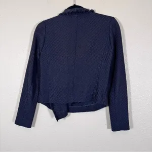 Vince Navy Blue Tweed Asymmetrical Zip Blazer Jacket Womens XS Preppy Classic thumbnail 4