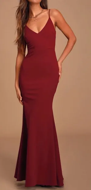 Lulus Infinite Glory‎ Maxi Dress Small Burgundy Formal Wedding Guest Mermaid Red thumbnail 1