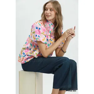 Umgee Folk Art Print Top with Smocked Detail - Medium thumbnail 4