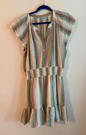 Rails Womens Large Striped Cotton Midi Dress Smocked Waist Tiered Boho thumbnail 1