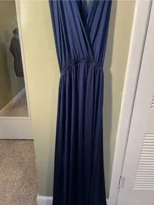 Ibotmcas Women’s Size Medium Halter V-Neck Maxi Dress Navy Blue Open Low Back thumbnail 3