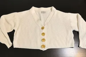 Urban Outfitters Womens Small Cream‎ Ribbed Knit Cropped Button Front Cardigan thumbnail 1