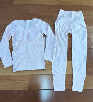 Unbranded Thermal Underwear Set Women Pink Ribbed Long‎ Sleeve Leggings Small thumbnail 1