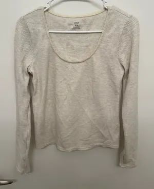 Aerie Cream Waffle Texture Long Sleeve Top thumbnail 1