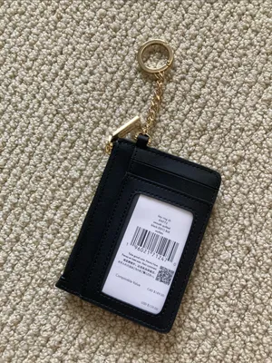NEW Kate Spade Black Smooth Quilted Leather Card Holder Keychain Gold Hardware thumbnail 4