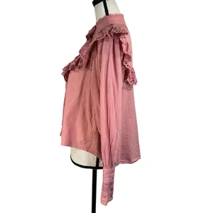 Free People X-Small Hit the Road Top Ruffle Button Puff Sleeve Lightweight Pink thumbnail 10
