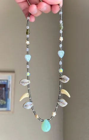 Handmade unique fairy nature boho vintage cottage style quality Czech glass beads necklace💚🍃💐 thumbnail 7