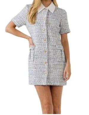 Endless Rose Blue and White Tweed Dress thumbnail 1