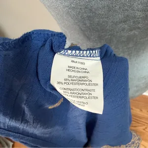 Figueroa & Flower Med Blouse Embroidered Faux Wrap Royal Blue Side Tie Crinkled thumbnail 7