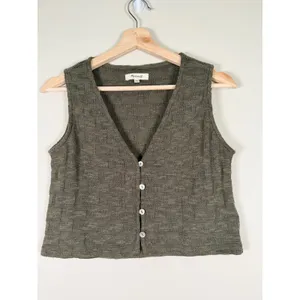 Madewell Olive Green Basketweave Knit‎ Button Front Sweater Vest NN249 Womens XS thumbnail 2