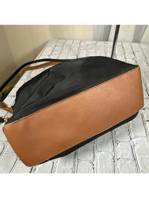 Michael Kors Black Cognac Shoulder Bag With Tan Leather Trim Medium Purse thumbnail 11