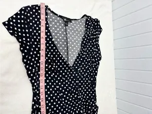AB‎ Studio Black and White Polka Dot Wrap Midi Dress Size L thumbnail 7