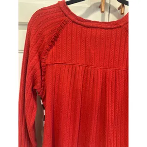 Tru Luxe Jeans Red Textured Knit Top Side Tie Checkered Trim gameday Small thumbnail 7