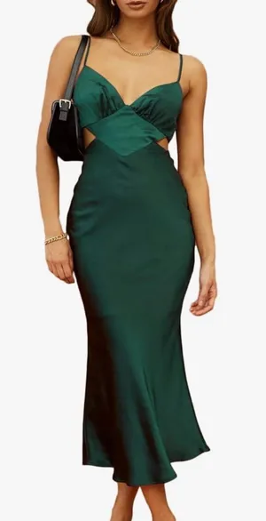 Green satin maxi dress thumbnail 1