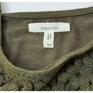 Maurices Crochet‎ Front Tank Top Womens Size M Olive Green Boho Peasant Hippie thumbnail 6