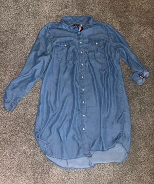 Tommy Hilfiger Women's Long Sleeve Denim Shirt Dress Size XL thumbnail 1