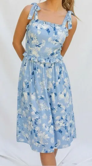 MISA LOS ANGELES Primrose Midi Dress, Blue Washed Wildflower, Small thumbnail 1