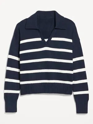 Old Navy Polo Navy & White Striped V-Neck Rugby Sweater Medium thumbnail 1