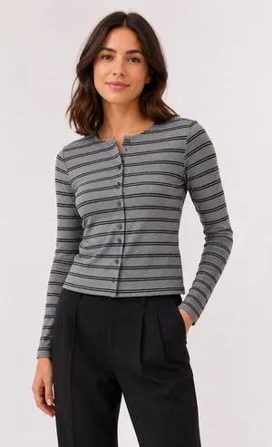 Le Lis Gray Black Striped Button Front Cardigan Top NWT Size Medium thumbnail 1