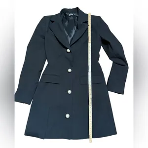 Zara Black Blazer Dress‎ with Pearl Buttons Minimalist Statement Piece thumbnail 9