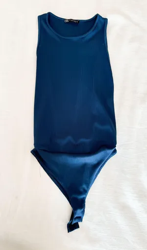 ZARA Ribbed Bodysuit Dark Blue Size small thumbnail 1