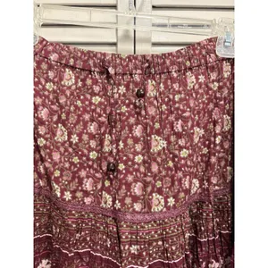 Only Necessities Floral Maxi Skirt Size M Elastic/Tie Waist Ruffle Crochet Hem thumbnail 2