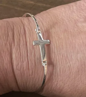 Sterling silver sideways cross bangle bracelet thumbnail 2