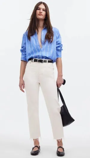Madewell Women's The '90s Straight Crop Jeans White Cone Denim Raw Hem Size 28 thumbnail 1