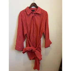 Bardot Malira Mini Shirt Dress US 4 Red White Striped Tie Front Preppy Vacation thumbnail 3