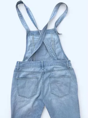 Free People Light Blue Denim Overalls Straight Leg Classic Retro Size 27 thumbnail 6