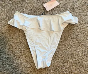 Missguided High Waisted Ruffle White Bikini Bottom thumbnail 1