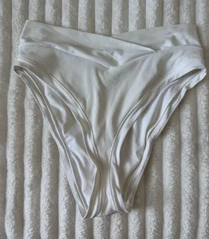 aerie White Ribbed High-Cut cheeky Bikini Bottom thumbnail 1