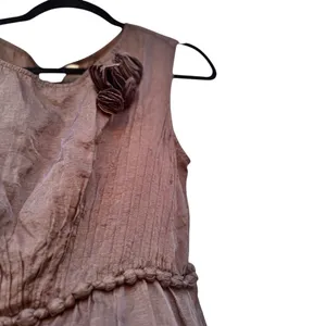 YA Los Angeles Bronze Brown Rosette Shoulder Mini Dress Medium Elastic Waist Tie thumbnail 10