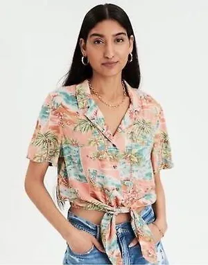 American Eagle Cropped Hawaiian Shirt thumbnail 1