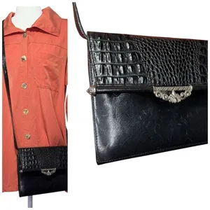 Brighton Black Leather Bag Crossbody‎ Pocketbook Crocodile Print Purse & Wallet thumbnail 2