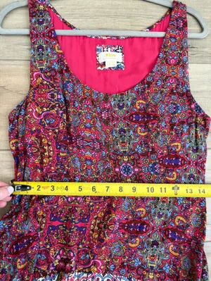 Anthropologie Maeve Violette Sleeveless Asymmetrical Hem Paisley Pink Red Dress thumbnail 9