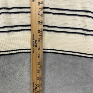 Madewell Sweater Small Striped Textured Stitch Cotton Crewneck Ivory Black NZ323 thumbnail 4