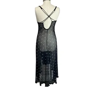 Flora Nikrooz Sheer‎ Vintage Black Slip Dress Y2K Mesh Lip Print Size XS thumbnail 3