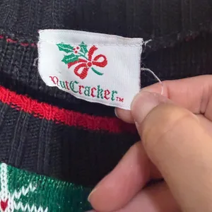 Vintage NutCracker Christmas Sweater Womens Medium Patchwork Metallic Tinsel USA Black thumbnail 5