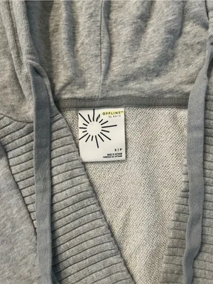 OFFLINE by Aerie American Eagle Light Gray V-Neck Hooded Pullover Ribbed trim thumbnail 2