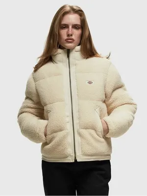 Dickies Sherpa Puffer Jacket Cream Teddy Fleece Zip Up Cozy Winter Coat thumbnail 2