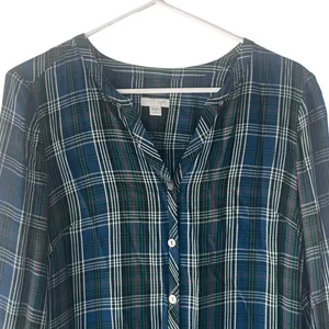 J. Jill‎ Women's Size Small Green Blue Plaid Button Up Blouse thumbnail 2