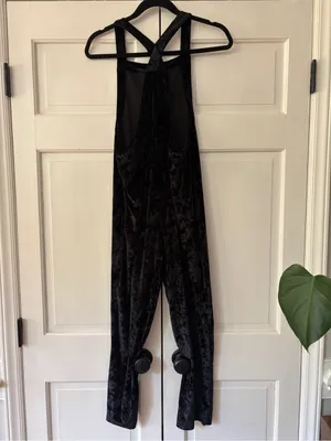 Urban Outfitters‎ Black Velvet Overall Jumpsuit Size Small Shapeless Overalls thumbnail 9