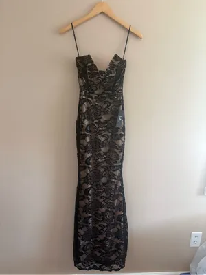 Lulus Sexy Sophistication Black Lace Strapless Trumpet Maxi Dress Size Small NWT thumbnail 3