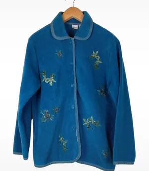 Vintage Cherokee Womens Size Large Embroidered Christmas Cottagecore Jacket Blue thumbnail 1