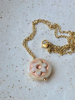 Handmade quality Czech glass flower bead fairy boho retro style necklace🌿✨ thumbnail 6