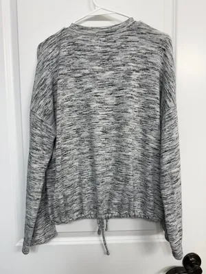 Aerie Gray Marled Drawstring Hem Pullover Top M thumbnail 7